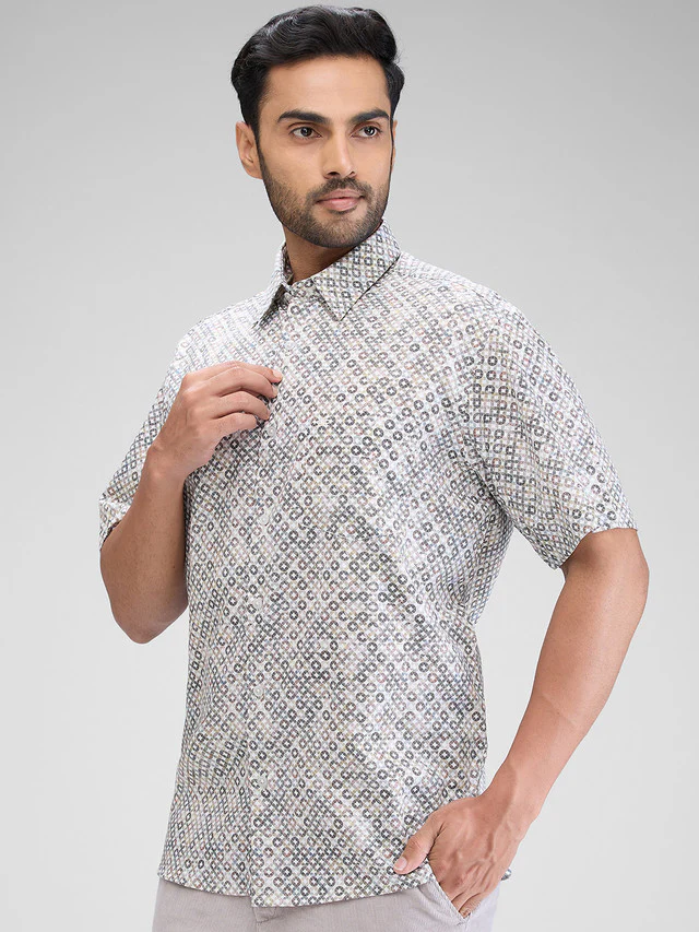 Colorplus Green Printed Classic Fit Cotton Casual Shirt - Image 3