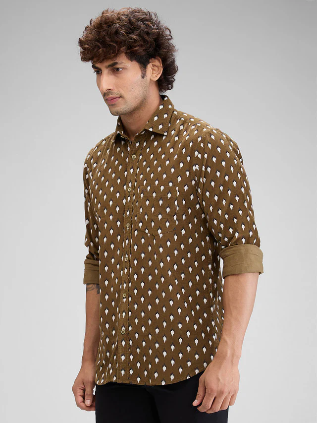 Colorplus Green Printed Regular Fit Cotton Casual Shirt - Image 3