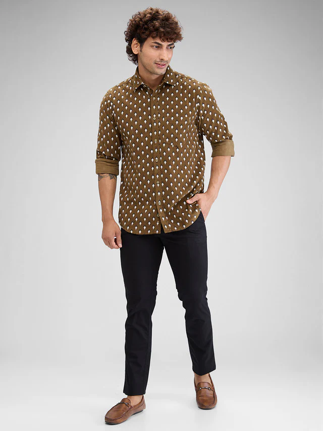 Colorplus Green Printed Regular Fit Cotton Casual Shirt - Image 5
