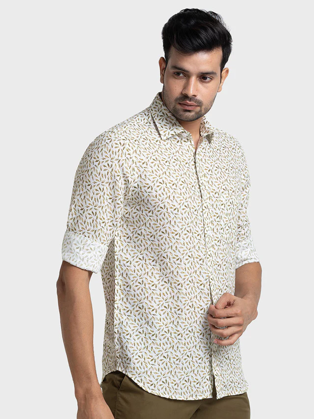Colorplus Green Printed Tailored Fit Cotton Casual Shirt - Image 2