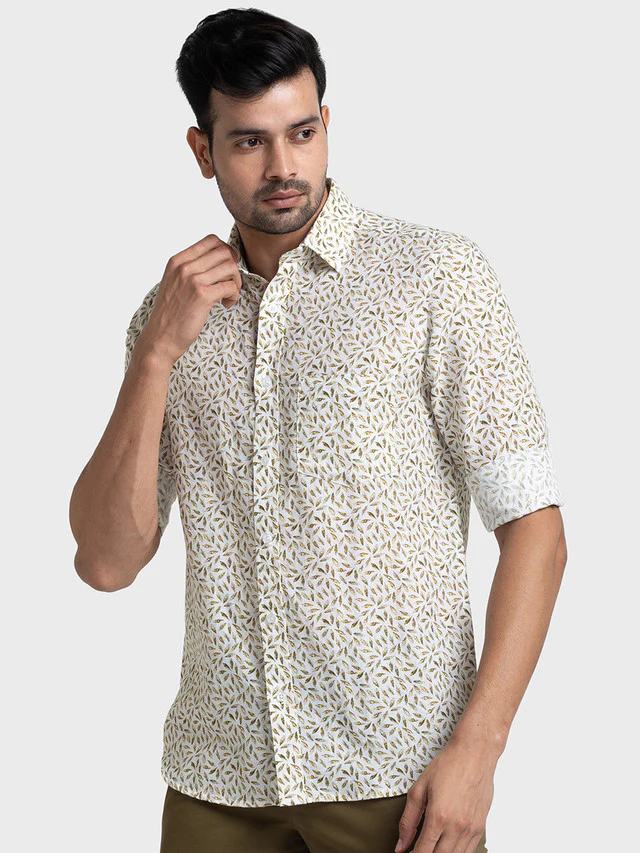 Colorplus Green Printed Tailored Fit Cotton Casual Shirt - Image 3