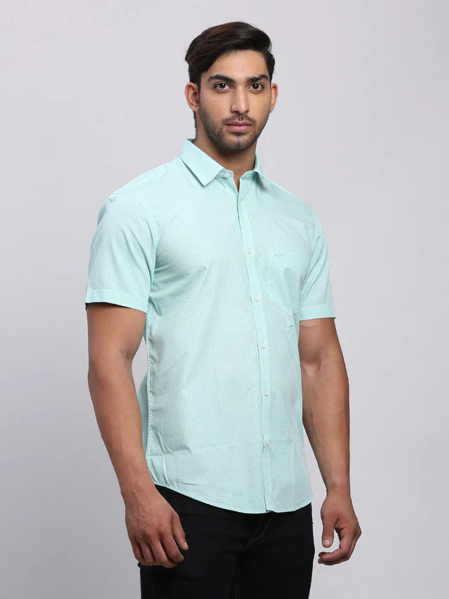 Colorplus Green Printed Tailored Fit Cotton Casual Shirt - Image 2