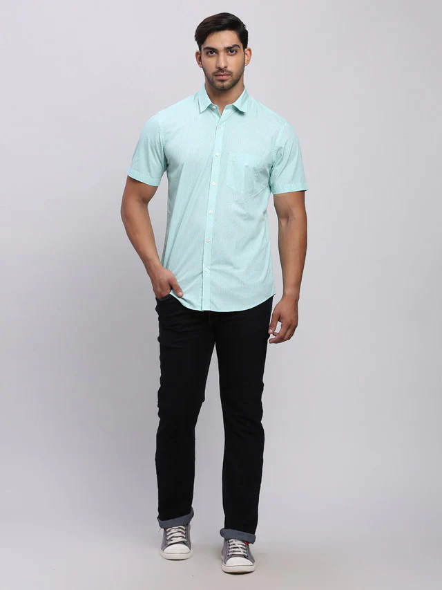 Colorplus Green Printed Tailored Fit Cotton Casual Shirt - Image 5