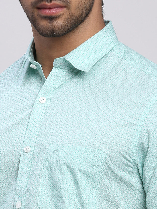 Colorplus Green Printed Tailored Fit Cotton Casual Shirt - Image 6