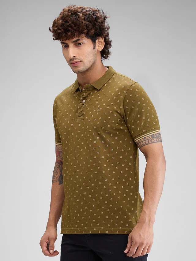 Colorplus Green Printed Tailored Fit Cotton T-Shirt - Image 3
