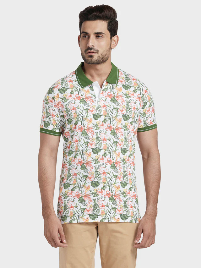 Colorplus Green Printed Tailored Fit Cotton T-Shirt
