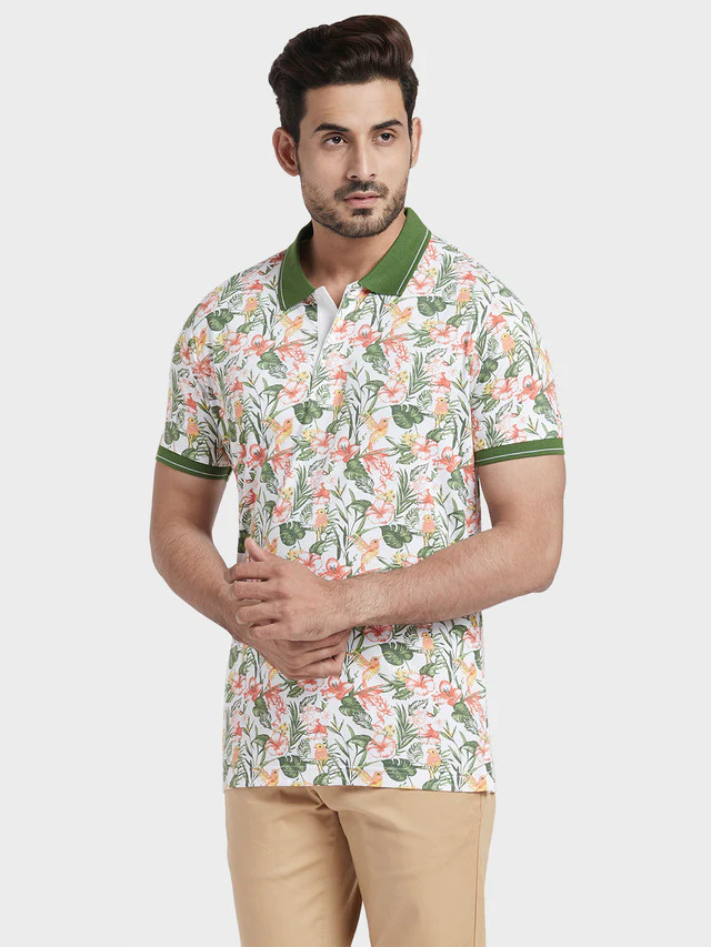 Colorplus Green Printed Tailored Fit Cotton T-Shirt - Image 3