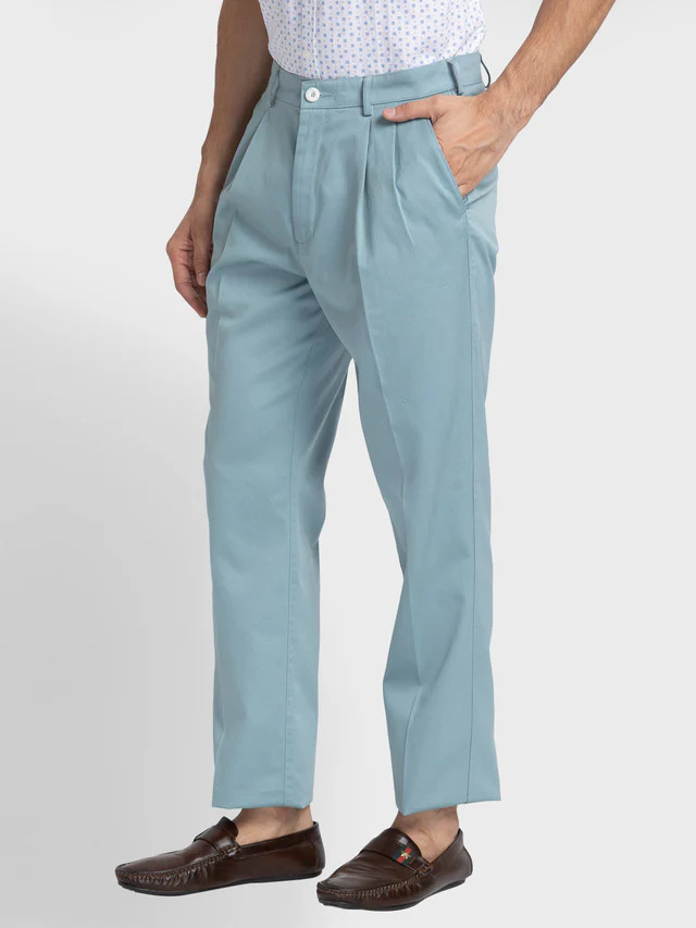 Colorplus Blue Solid Piece Dyed Custom Fit Cotton Trouser - Image 3