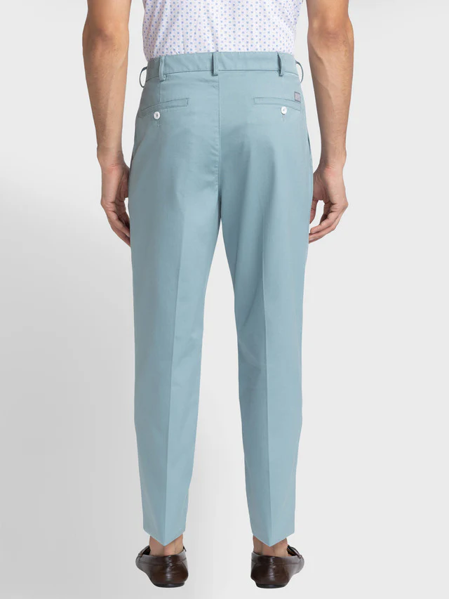Colorplus Blue Solid Piece Dyed Custom Fit Cotton Trouser - Image 4