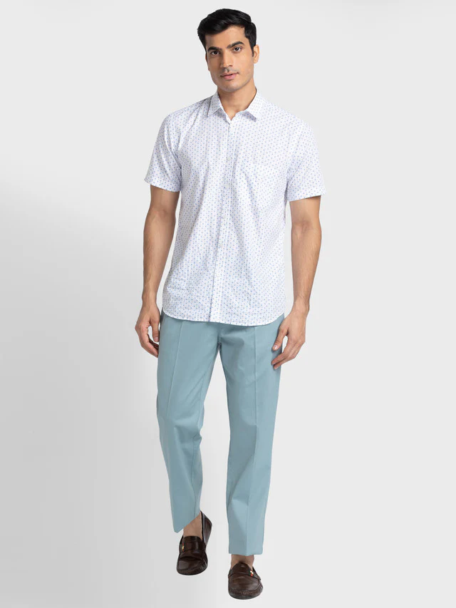 Colorplus Blue Solid Piece Dyed Custom Fit Cotton Trouser - Image 5