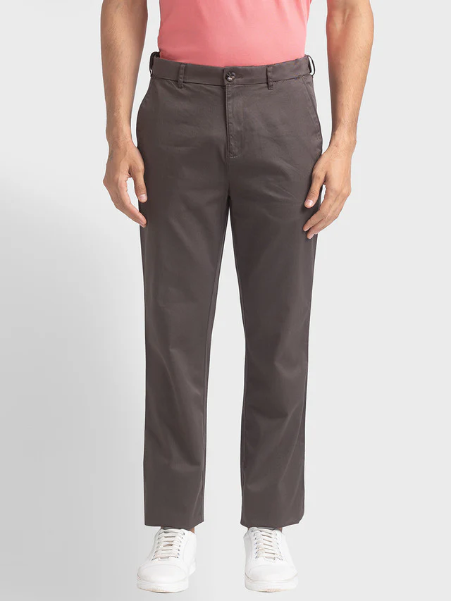 Colorplus Brown Solid Piece Dyed Tailored Fit Cotton Trouser