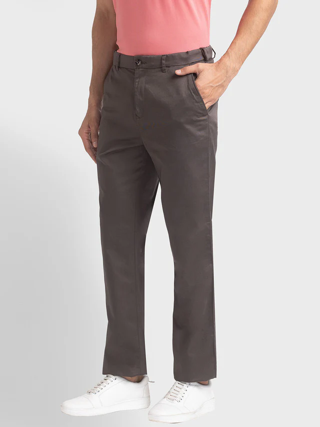 Colorplus Brown Solid Piece Dyed Tailored Fit Cotton Trouser - Image 3