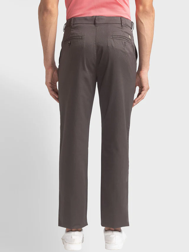 Colorplus Brown Solid Piece Dyed Tailored Fit Cotton Trouser - Image 4