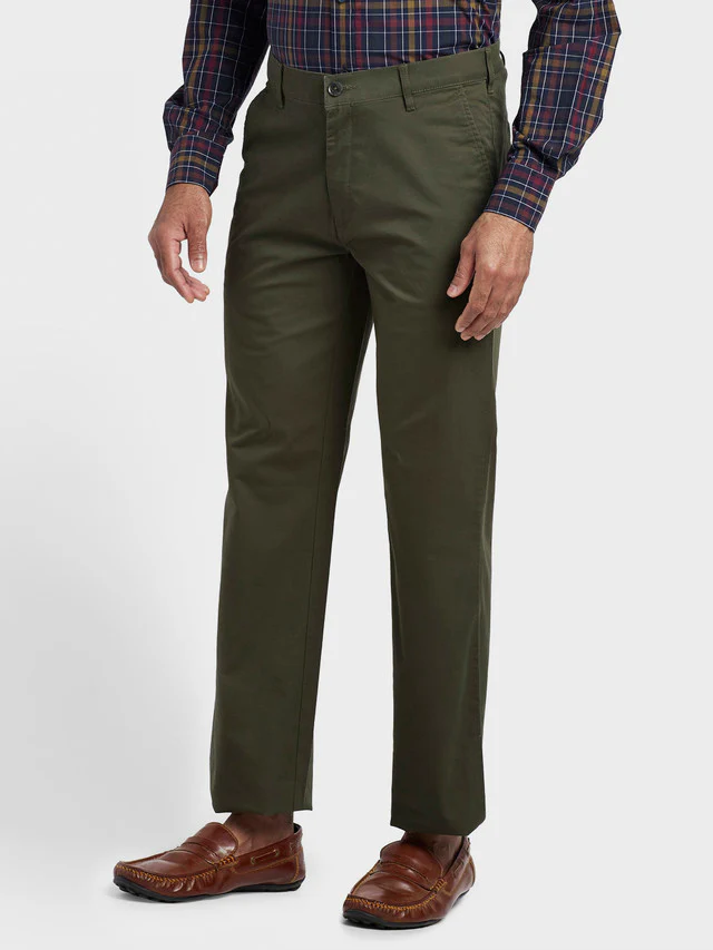 Colorplus Green Solid Tailored Fit Cotton Blend Trouser - Image 3