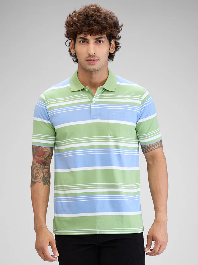 Colorplus Green Stripe Classic Fit Cotton T-Shirt