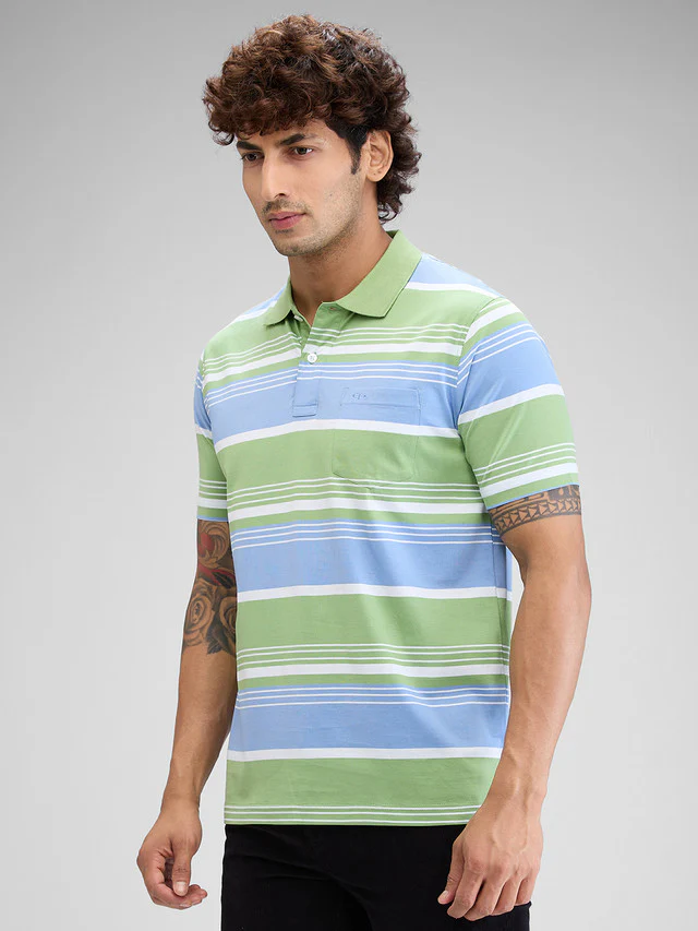 Colorplus Green Stripe Classic Fit Cotton T-Shirt - Image 3