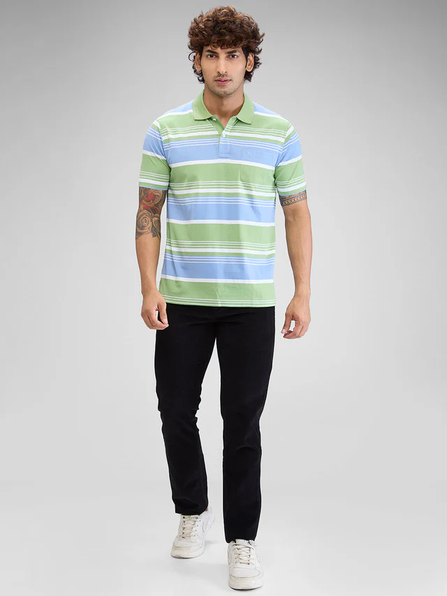 Colorplus Green Stripe Classic Fit Cotton T-Shirt - Image 5