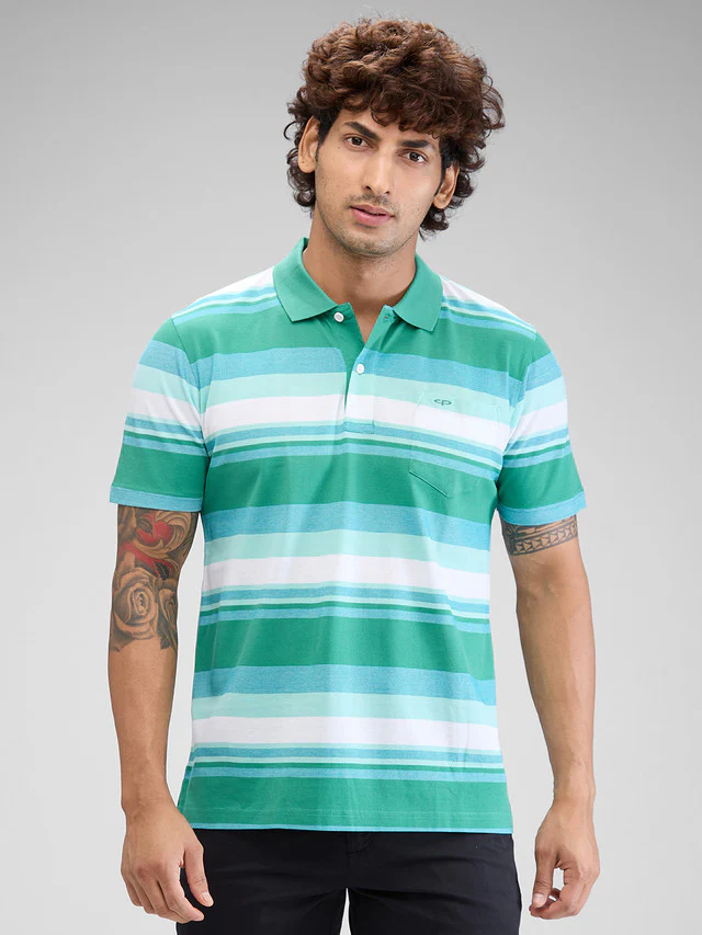 Colorplus Green Stripe Classic Fit Cotton T-Shirt