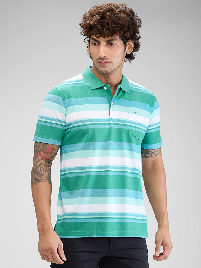Colorplus Green Stripe Classic Fit Cotton T-Shirt - Image 2