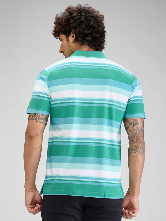 Colorplus Green Stripe Classic Fit Cotton T-Shirt - Image 4