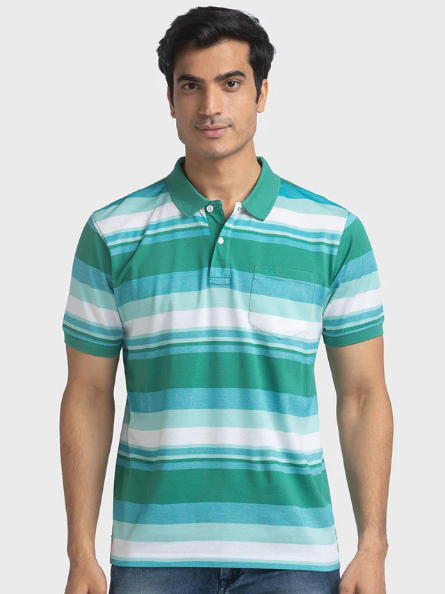 Colorplus Green Stripe Tailored Fit Cotton T-Shirt
