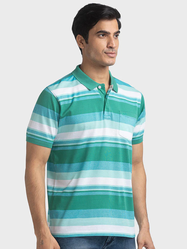 Colorplus Green Stripe Tailored Fit Cotton T-Shirt - Image 2