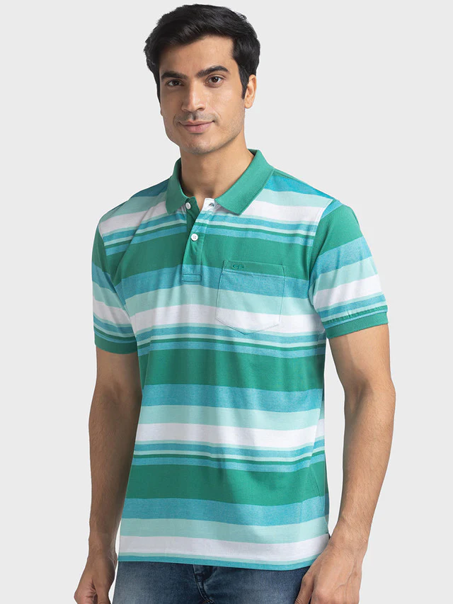 Colorplus Green Stripe Tailored Fit Cotton T-Shirt - Image 3