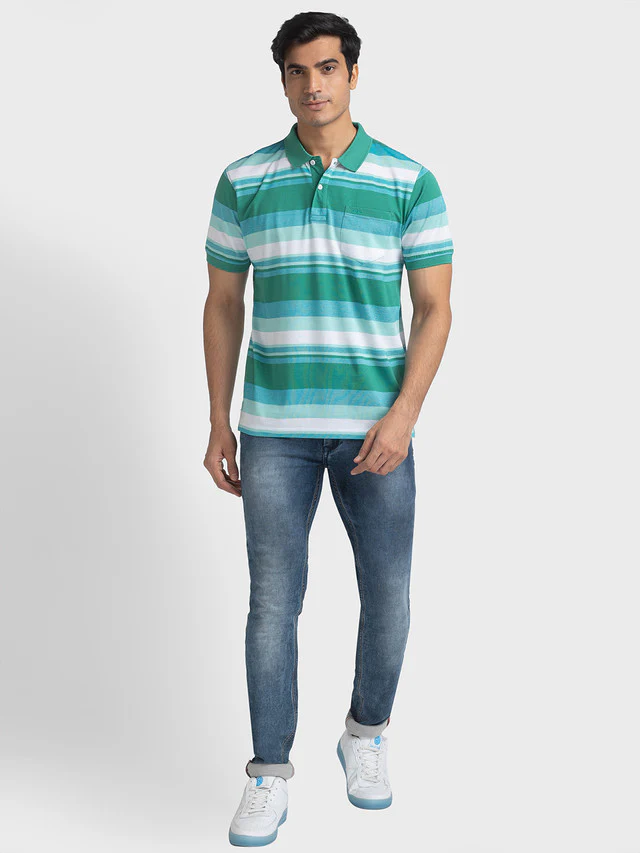 Colorplus Green Stripe Tailored Fit Cotton T-Shirt - Image 5