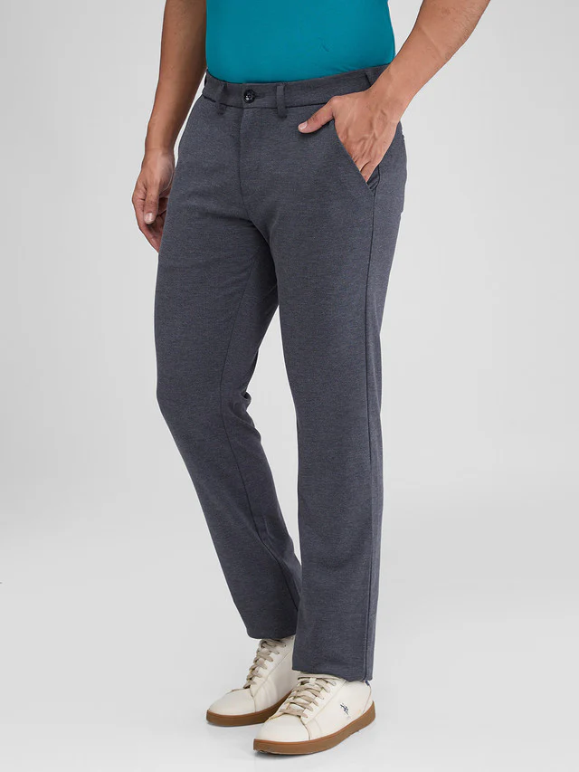 Colorplus Grey Solid Contemporary Fit Polyester Blend Trouser - Image 3
