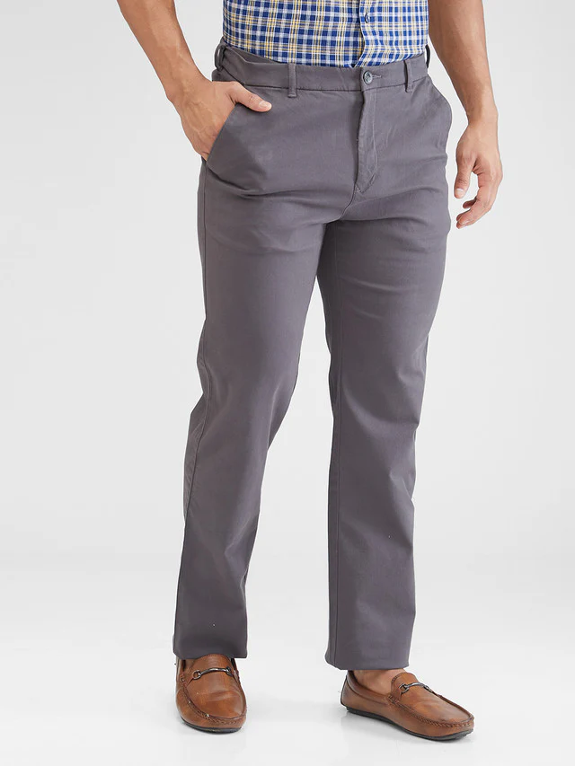 Colorplus Grey Solid Piece Dyed Regular Fit Cotton Blend Trouser - Image 2
