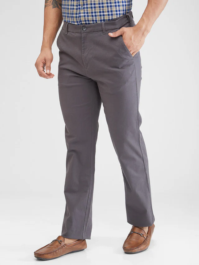 Colorplus Grey Solid Piece Dyed Regular Fit Cotton Blend Trouser - Image 3