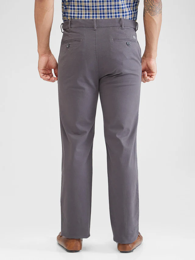Colorplus Grey Solid Piece Dyed Regular Fit Cotton Blend Trouser - Image 4