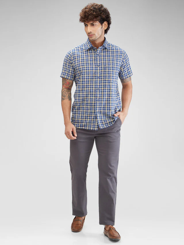 Colorplus Grey Solid Piece Dyed Regular Fit Cotton Blend Trouser - Image 5