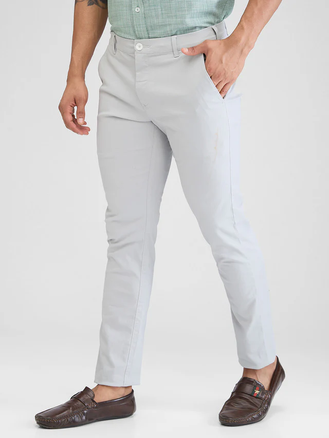 Colorplus Grey Solid Piece Dyed Super Slim Fit Cotton Blend Trouser - Image 3