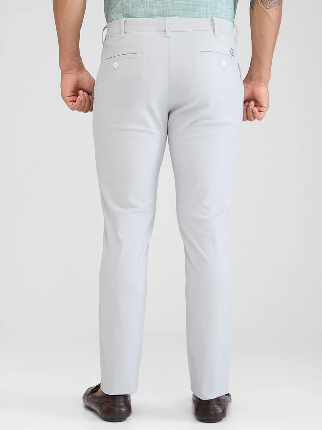 Colorplus Grey Solid Piece Dyed Super Slim Fit Cotton Blend Trouser - Image 4