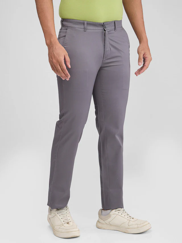 Colorplus Grey Solid Slim Fit Cotton Trouser - Image 2