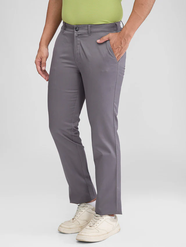 Colorplus Grey Solid Slim Fit Cotton Trouser - Image 3