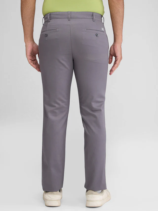 Colorplus Grey Solid Slim Fit Cotton Trouser - Image 4