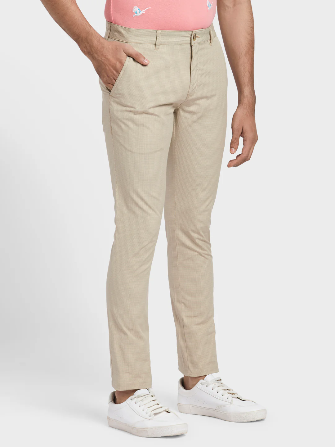 Colorplus Khaki Checks Nuvo Fit Cotton Blend Trouser - Image 2