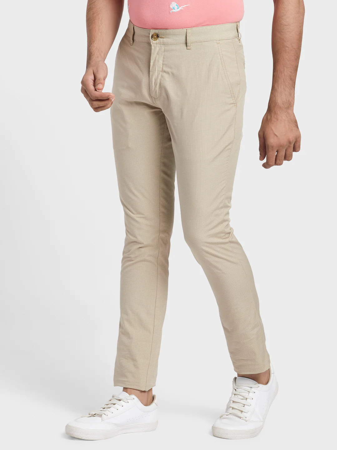 Colorplus Khaki Checks Nuvo Fit Cotton Blend Trouser - Image 3