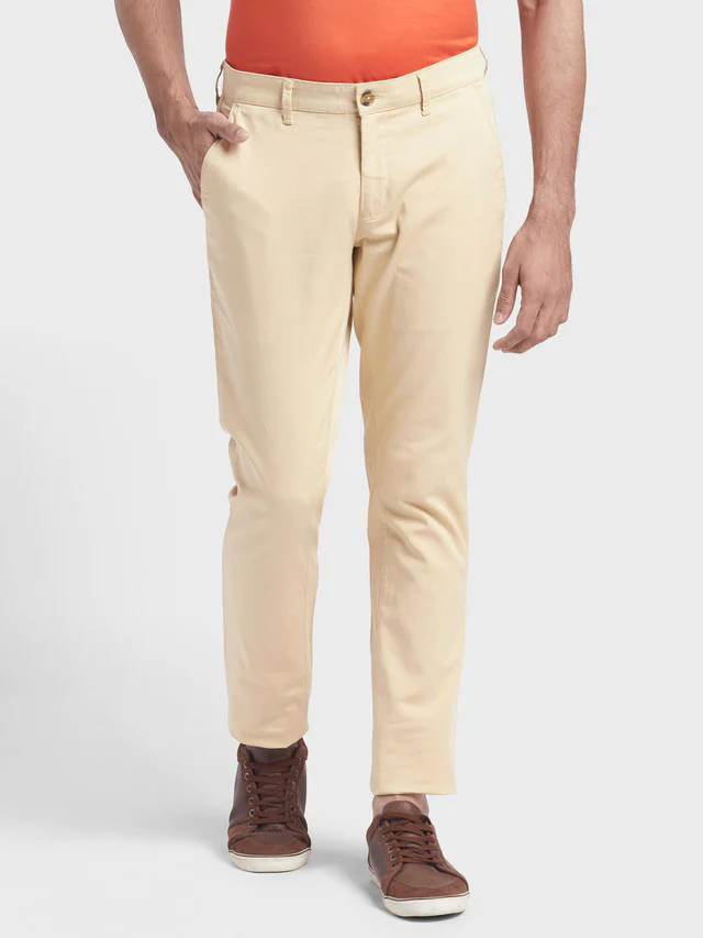 Colorplus Khaki Piece Dyed Contemporary Fit Cotton Blend Trouser