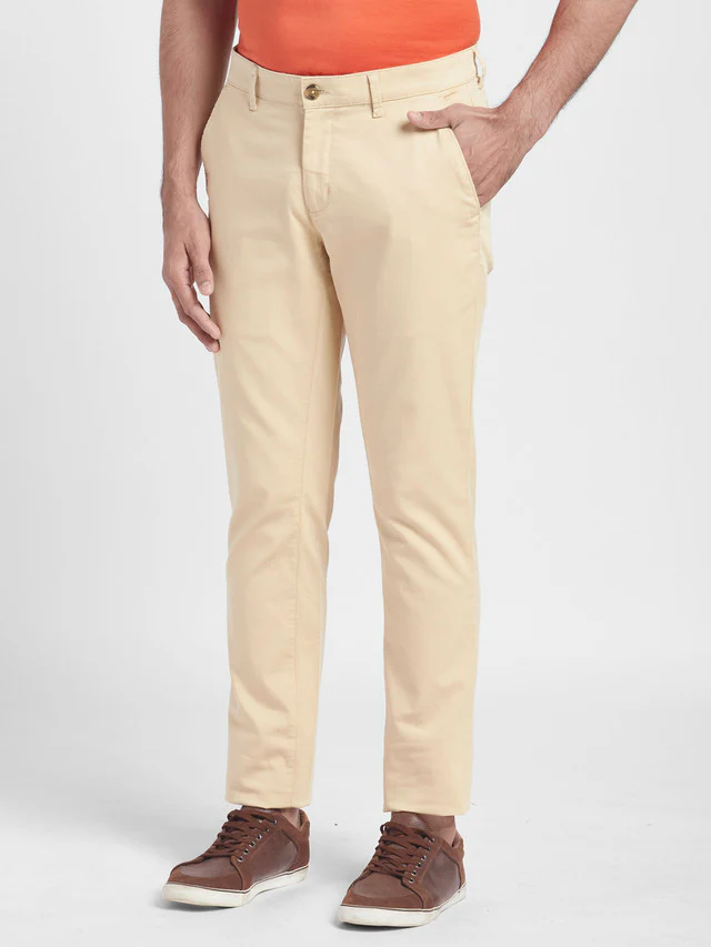 Colorplus Khaki Piece Dyed Contemporary Fit Cotton Blend Trouser - Image 3