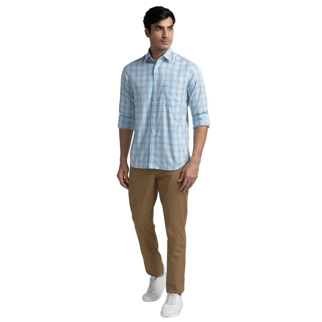 Colorplus Khaki Solid Piece Dyed Contemporary Fit Cotton Blend Trouser - Image 5