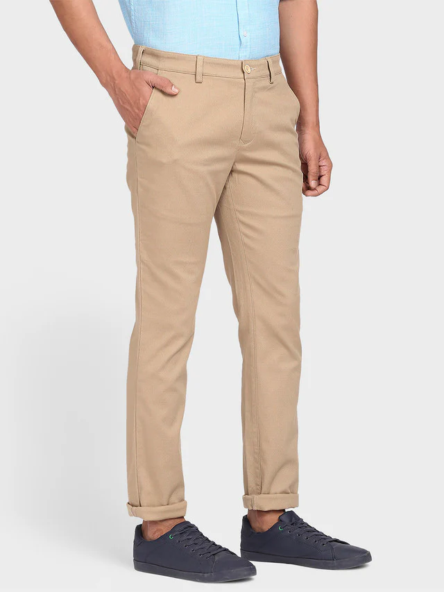 Colorplus Khaki Solid Piece Dyed Contemporary Fit Cotton Blend Trouser - Image 2