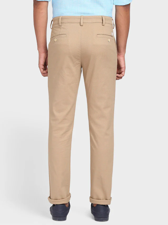 Colorplus Khaki Solid Piece Dyed Contemporary Fit Cotton Blend Trouser - Image 4