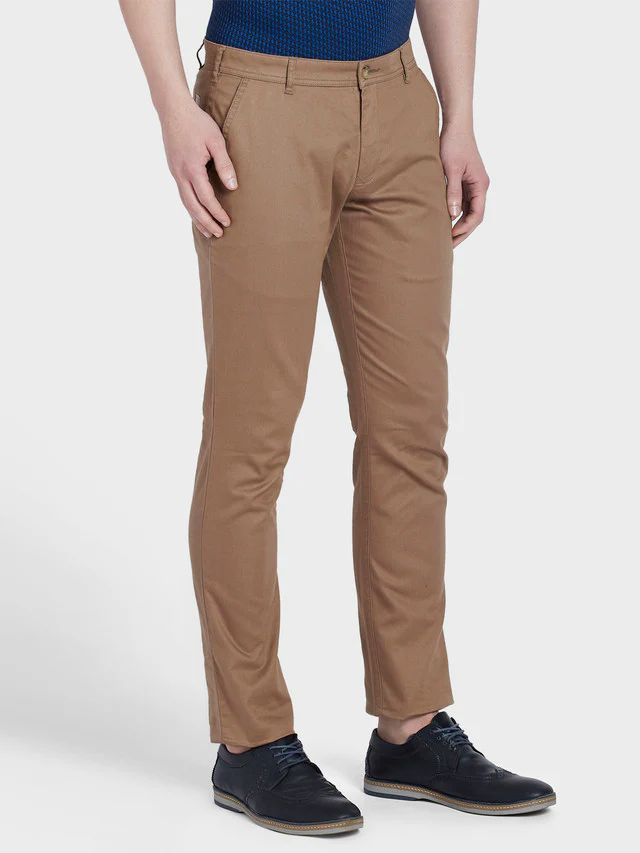 Colorplus Khaki Solid Piece Dyed Nuvo Fit Cotton Blend Trouser