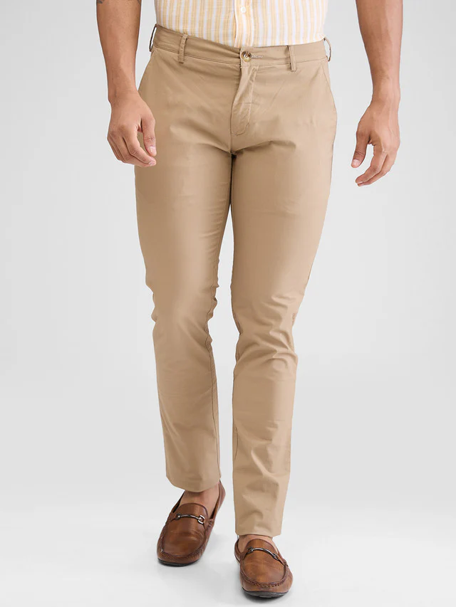Colorplus Khaki Solid Piece Dyed Super Slim Fit Cotton Blend Trouser