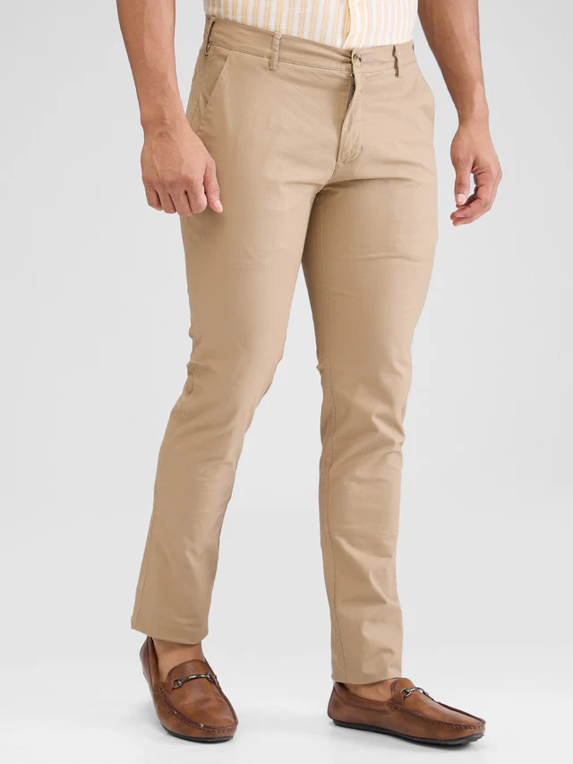 Colorplus Khaki Solid Piece Dyed Super Slim Fit Cotton Blend Trouser - Image 2