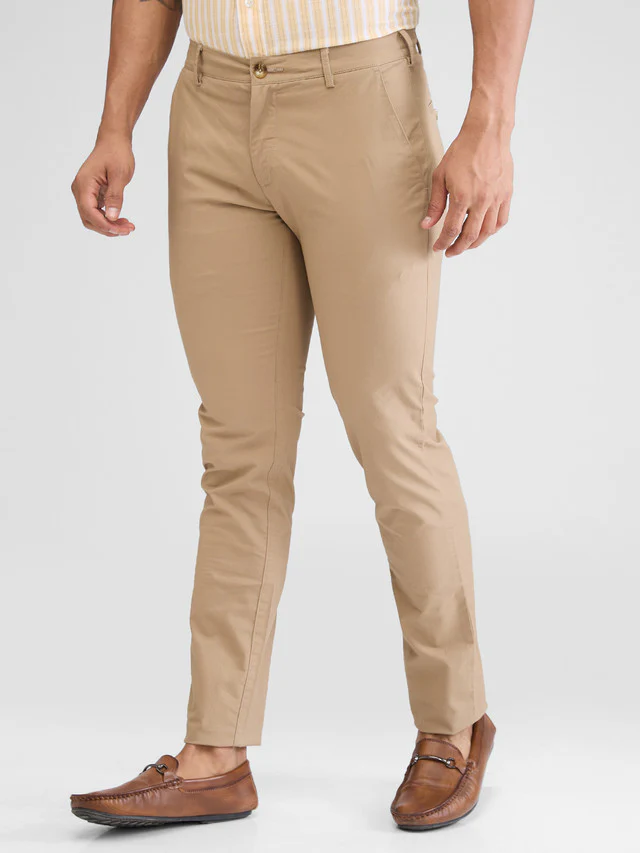 Colorplus Khaki Solid Piece Dyed Super Slim Fit Cotton Blend Trouser - Image 3