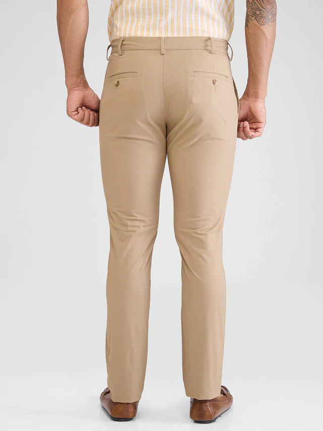 Colorplus Khaki Solid Piece Dyed Super Slim Fit Cotton Blend Trouser - Image 4
